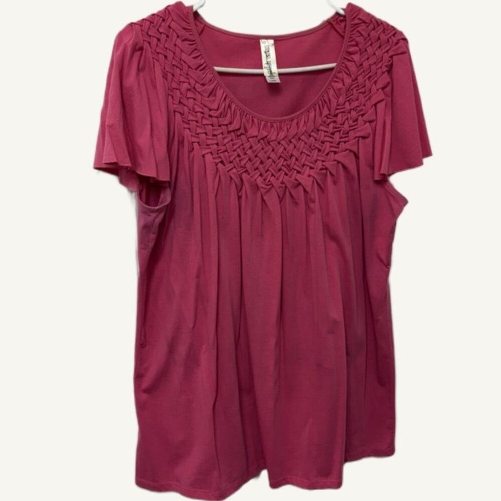 Endless Designs Pink Ruched Flutter Sleeve Top - Women's Large Pre-Owned